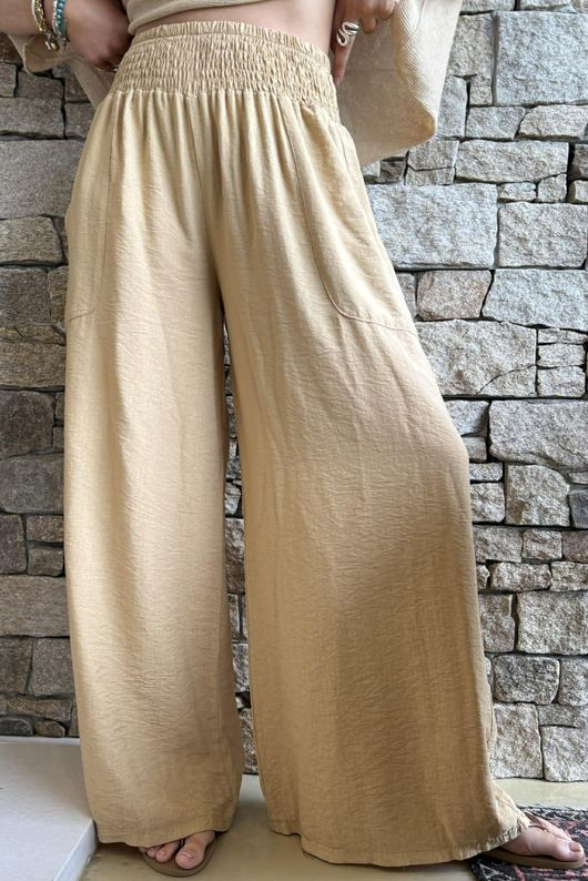 Basso Shirring Wide Leg Pant Camel